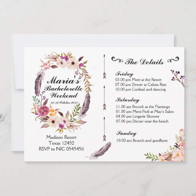 Invitación del itinerario del fin de semana de (Anverso)