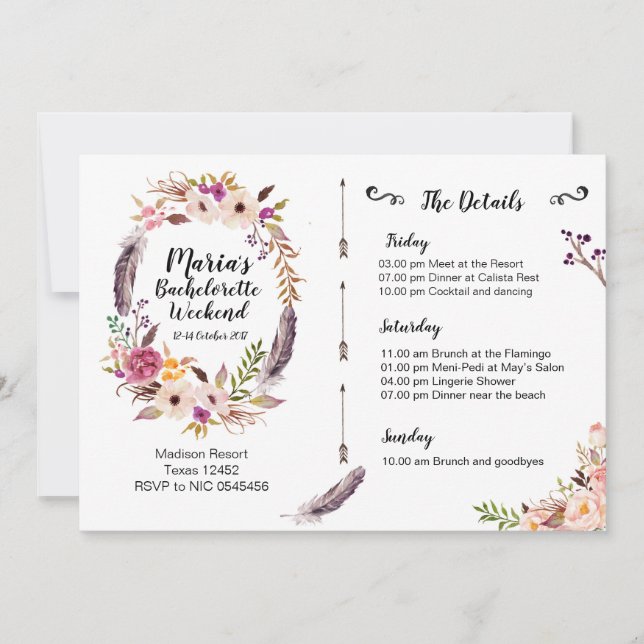 Invitación del itinerario del fin de semana de (Anverso)