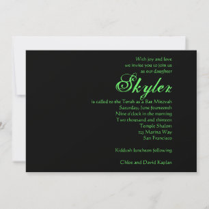 Invitación del judío hebreo Bat Mitzvah Negro verd