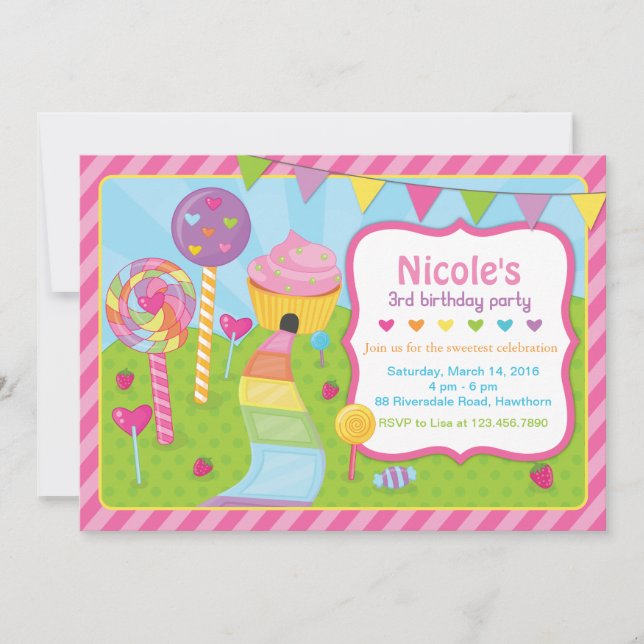 Invitación del Lollipop/invitación de Candyland (Anverso)