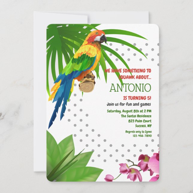 Invitación del loro de la selva tropical (Anverso)