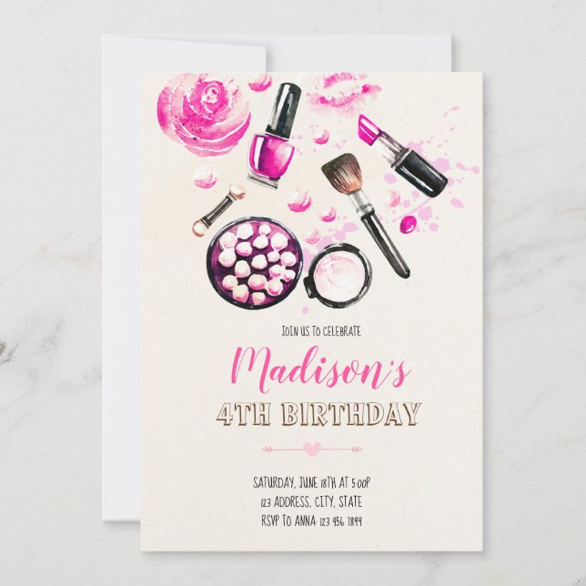Invitación del maquillaje del purpurina (Anverso)