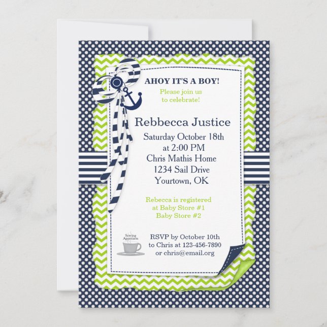 Invitación del marinero al bebé en la marina y ver (Anverso)