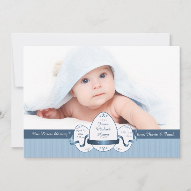 Invitación del nacimiento de la foto del azul de (Anverso)