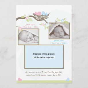 Invitación del nacimiento de los gemelos - bebé y