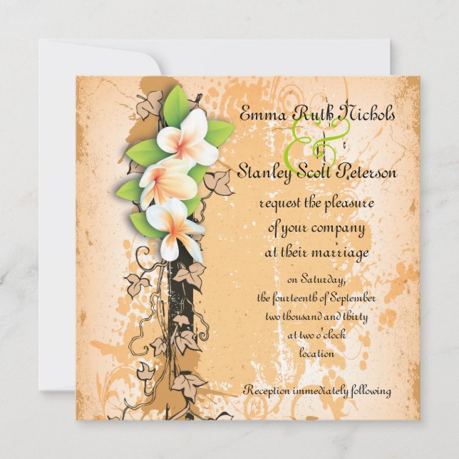 Invitación del naranja de hiedra de plumeria blanc (Anverso)