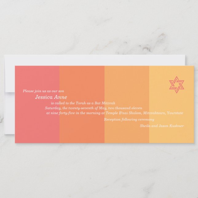Invitación del Naranja Tonal Bat Mitzvah (Anverso)