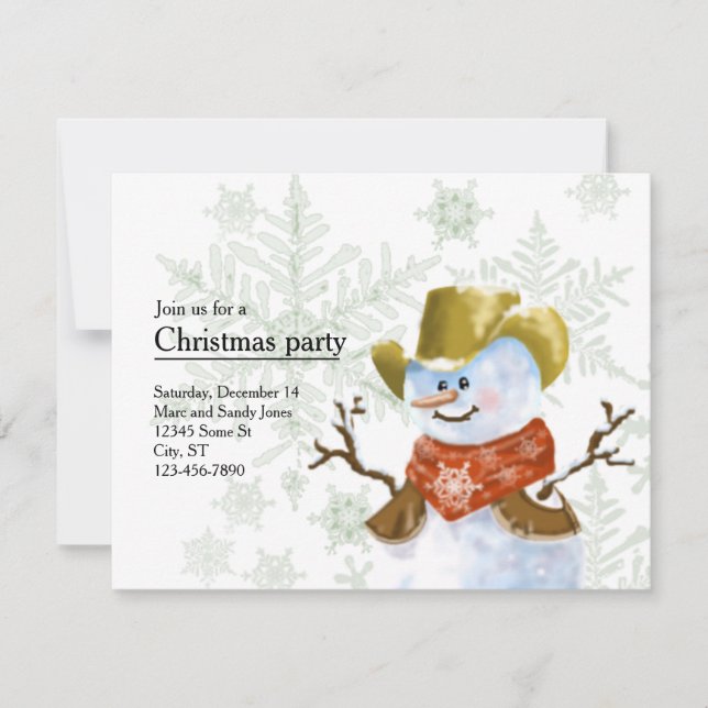 Invitación del navidad del muñeco de nieve del (Anverso)
