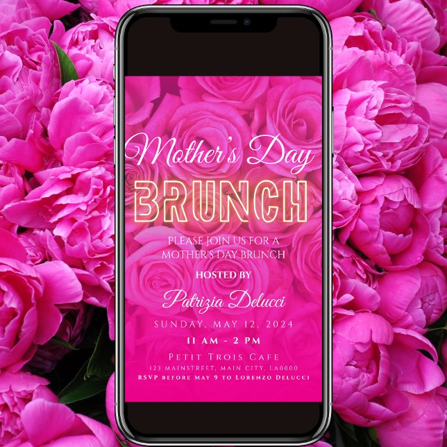 Invitación del Neon Pink Rose del Día de la Madre (Subido por el creador)