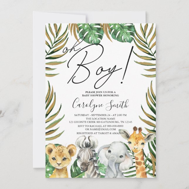 Invitación del niño a Baby Shower de Safari Jungle (Anverso)