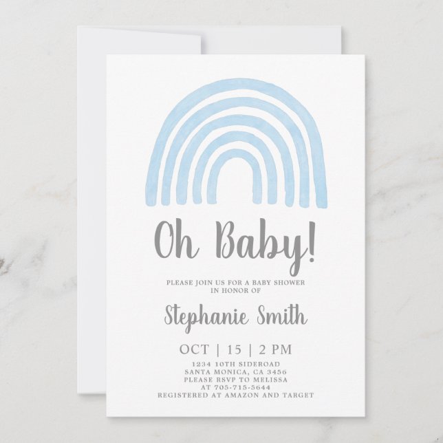 Invitación del niño Baby Shower Baby Blue Rainbow (Anverso)
