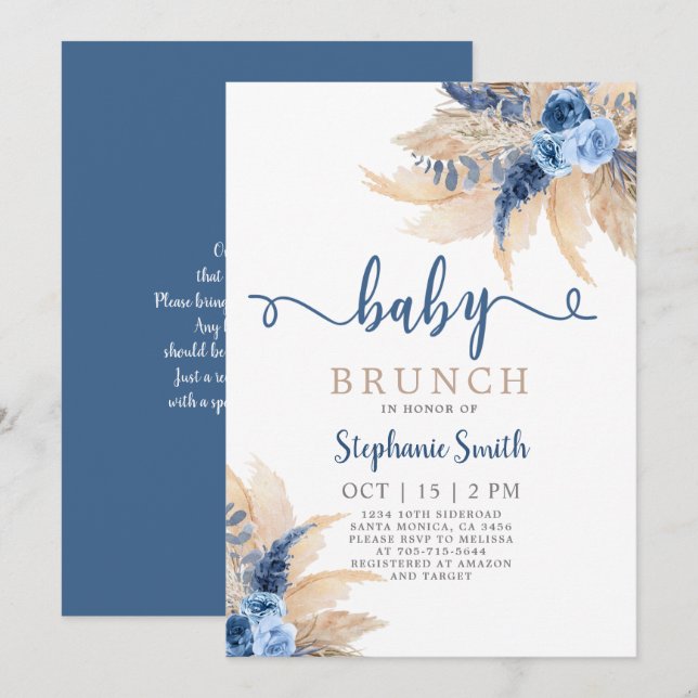 Invitación del niño Baby Shower Blue Pampas Grass  (Anverso / Reverso)