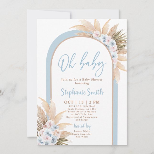 Invitación del niño Baby Shower Boho Arch Azul (Anverso)