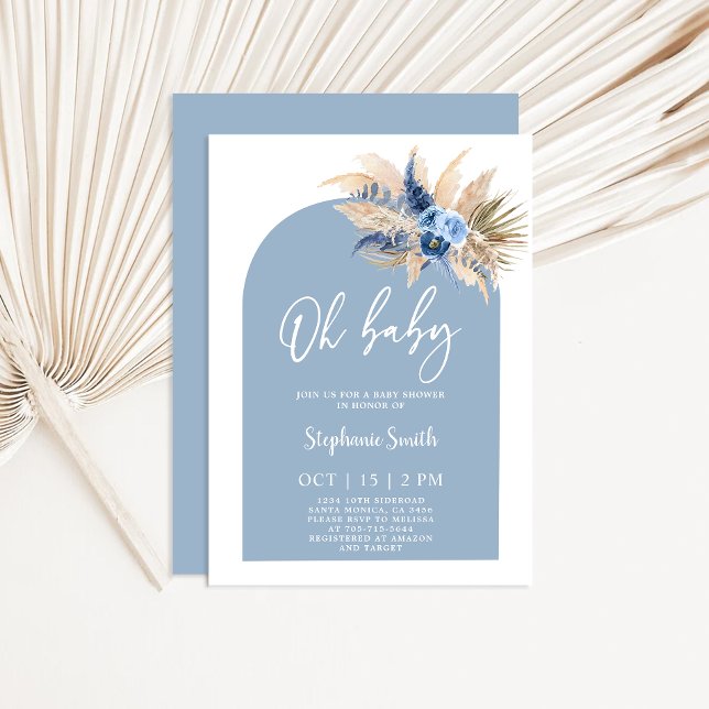 Invitación del niño Baby Shower de Blue Pampas Gra (Subido por el creador)