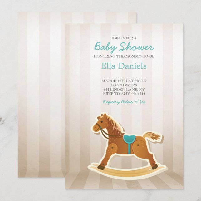 Invitación del niño Baby Shower Rocse Horse (Anverso / Reverso)