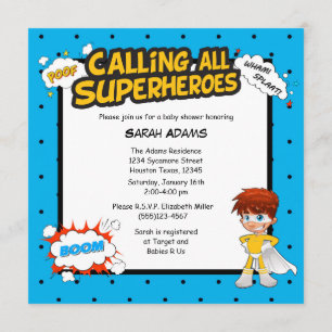 Invitación del niño Baby Shower Super Hero de hist