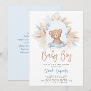 Invitación del niño Baby Shower Teddy Bear azul