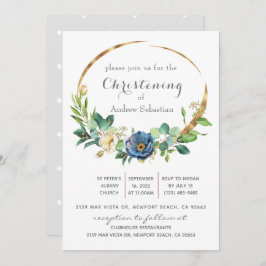 Invitación del niño Baptism Floral Azul