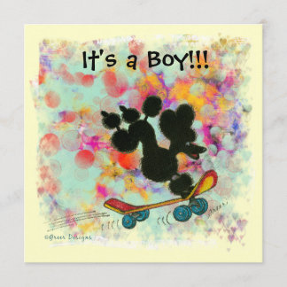 Invitación del niño bebé de Black Poodle Scooter B