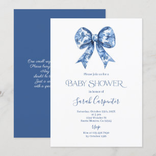 Invitación del niño de Baby Shower Blue Bow Toile