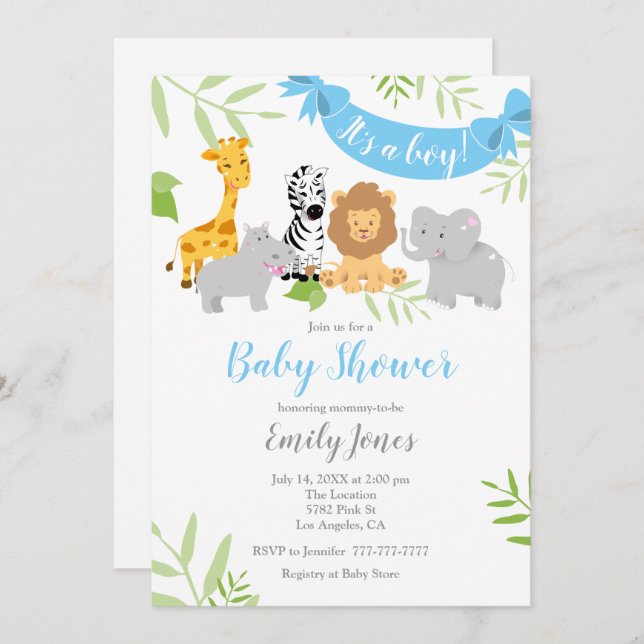 Invitación del niño de Baby Shower de animales sal (Anverso / Reverso)