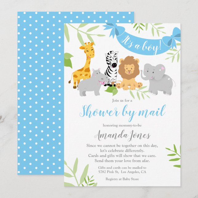 Invitación del niño de Baby Shower de animales sal (Anverso / Reverso)
