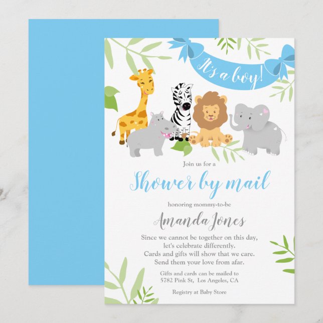 Invitación del niño de Baby Shower de animales sal (Anverso / Reverso)