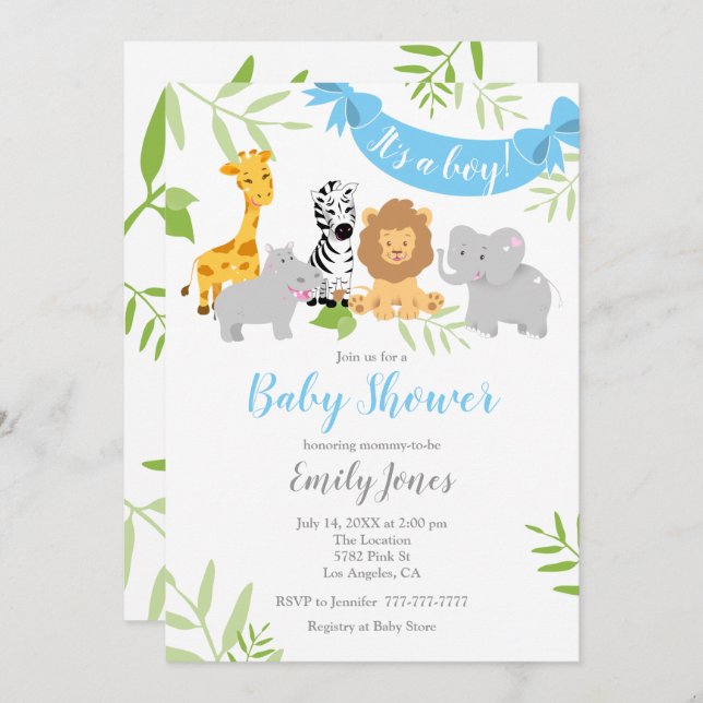 Invitación del niño de Baby Shower de animales sal (Anverso / Reverso)