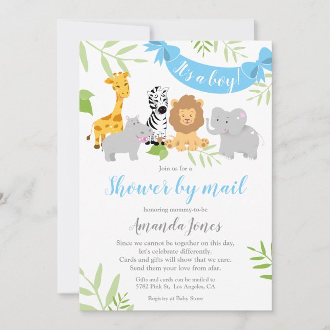 Invitación del niño de Baby Shower de animales sal (Anverso)