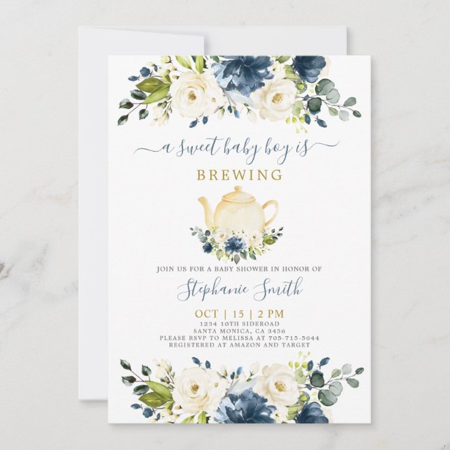Invitación del niño de Baby Shower de Teapot (Anverso)