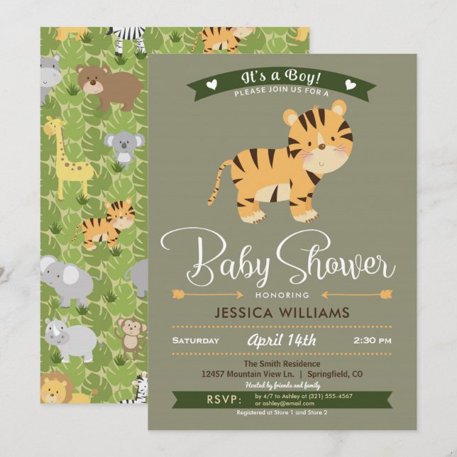 Invitación del niño de Baby Shower del tigre de Sa (Anverso / Reverso)