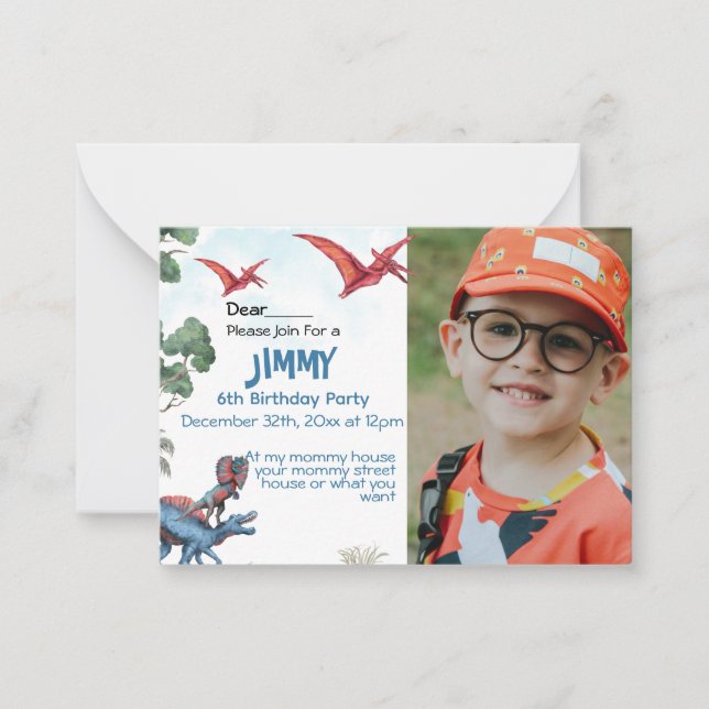 Invitación del niño de cumpleaños de Dinosaur (Anverso)