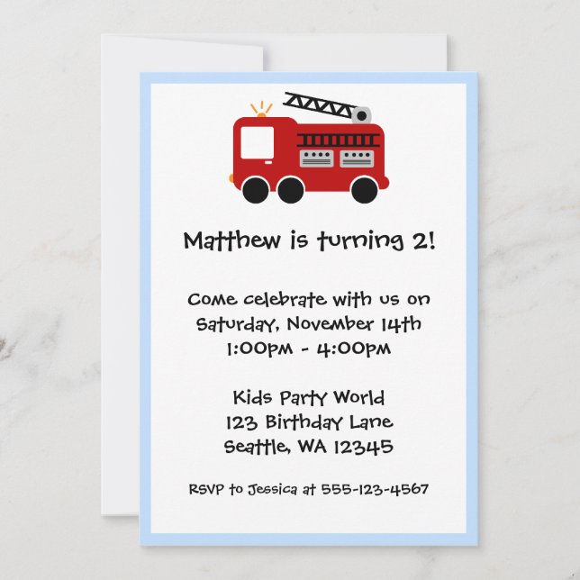 Invitación del niño de cumpleaños del Camión Rojo  (Anverso)