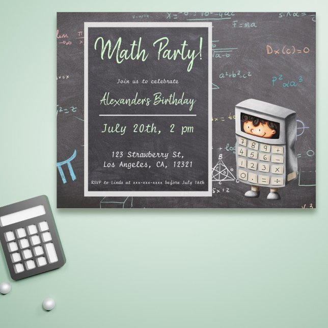 Invitación del niño de la calculadora ilustrada de (Cute math birthday invitation postcard)