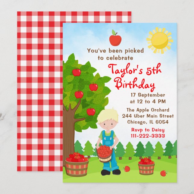 Invitación del niño de pelo rubio de cumpleaños de (Anverso / Reverso)