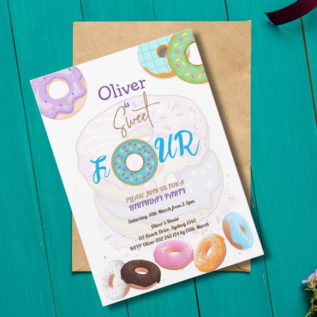 Invitación del niño del cuarto cumpleaños de Donut (Subido por el creador)