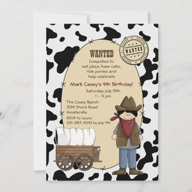 Invitación del niño del vaquero (Anverso)