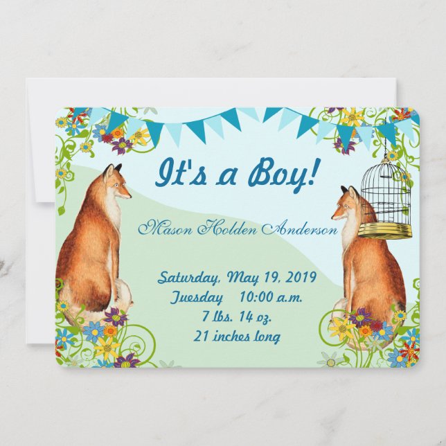 Invitación del niño pequeño del Fox Bunting Garden (Anverso)
