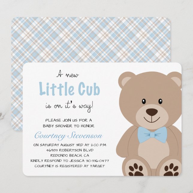 Invitación del osito de peluche pequeño (Anverso / Reverso)