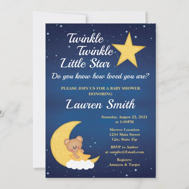 Invitación del oso Baby Shower Twinkle Little Star (Anverso)