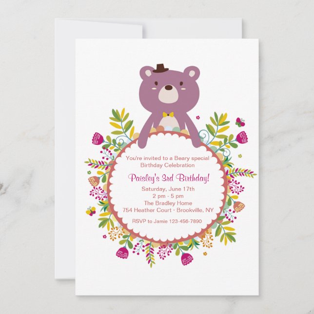 Invitación del Oso de Cumpleaños (Anverso)