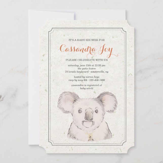 Invitación del oso de Koala (Anverso)