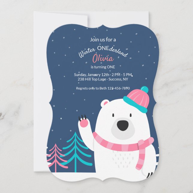 Invitación del oso de la bufanda rosa (Anverso)