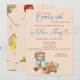 Invitación del Oso de Oro de Otoño a Baby Shower, 