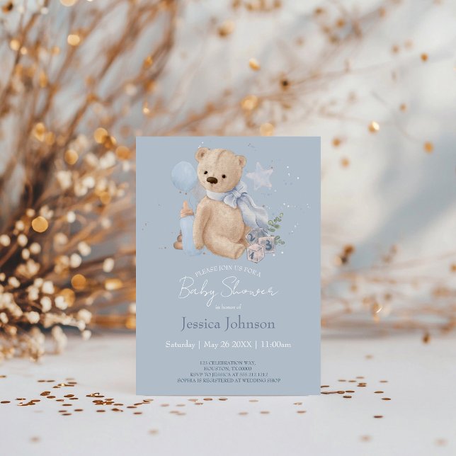Invitación del oso de peluche Boho (Subido por el creador)
