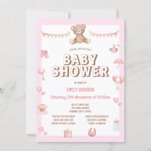 Invitación del oso de peluche rosa editable