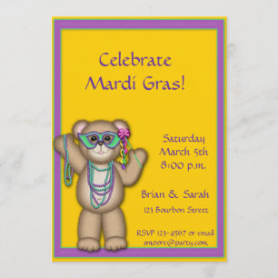 Invitación del oso mardi gras