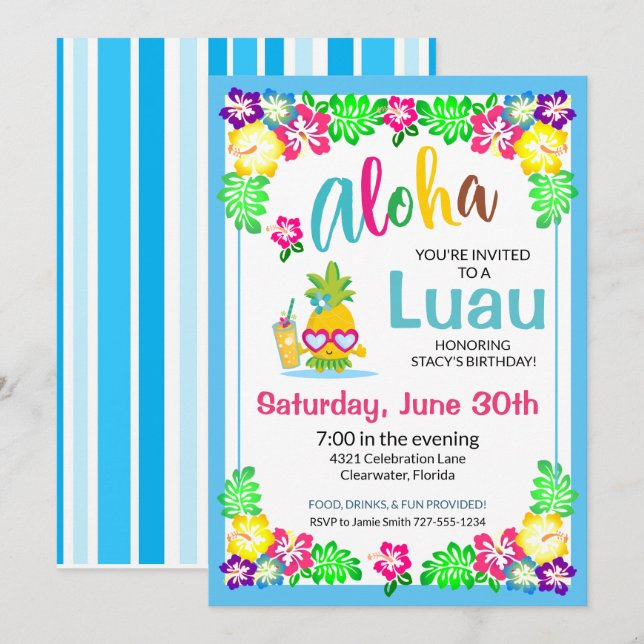 Invitación del partido Aloha Tropical Luau (Anverso / Reverso)
