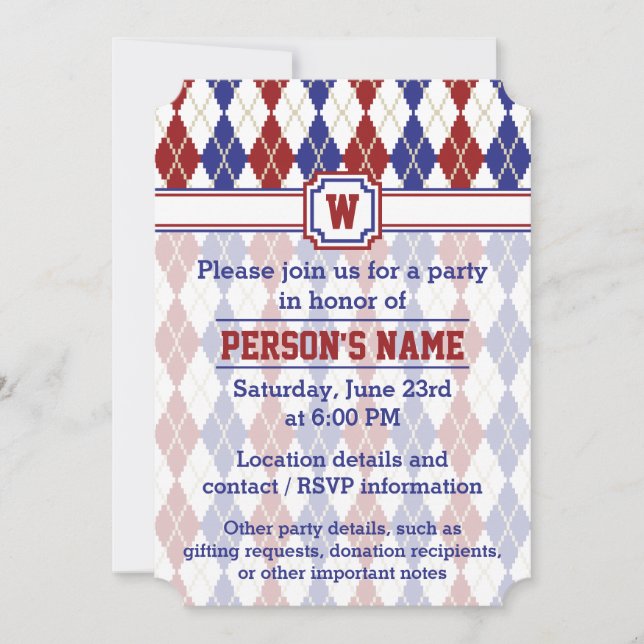 Invitación del Partido Americana Argyle (Anverso)