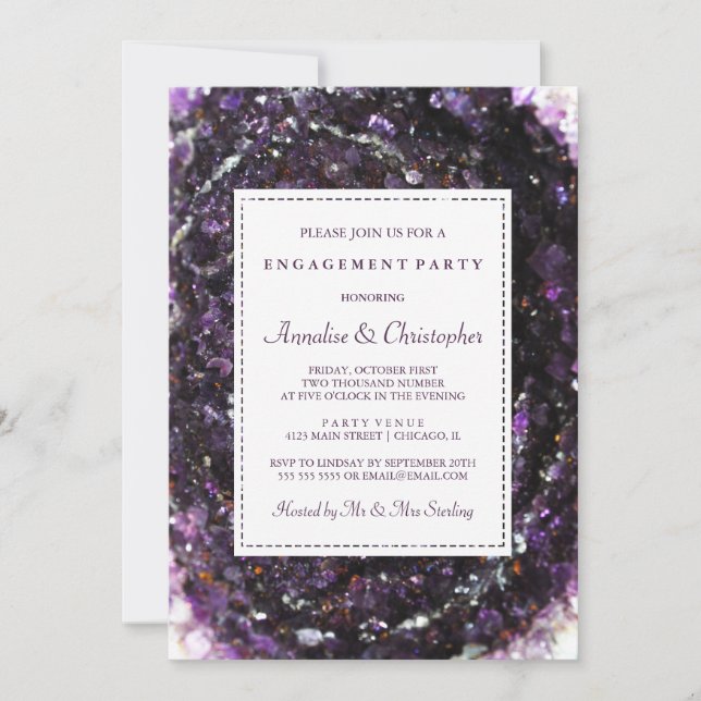 Invitación del partido Amethyst Geode Purple Engag (Anverso)